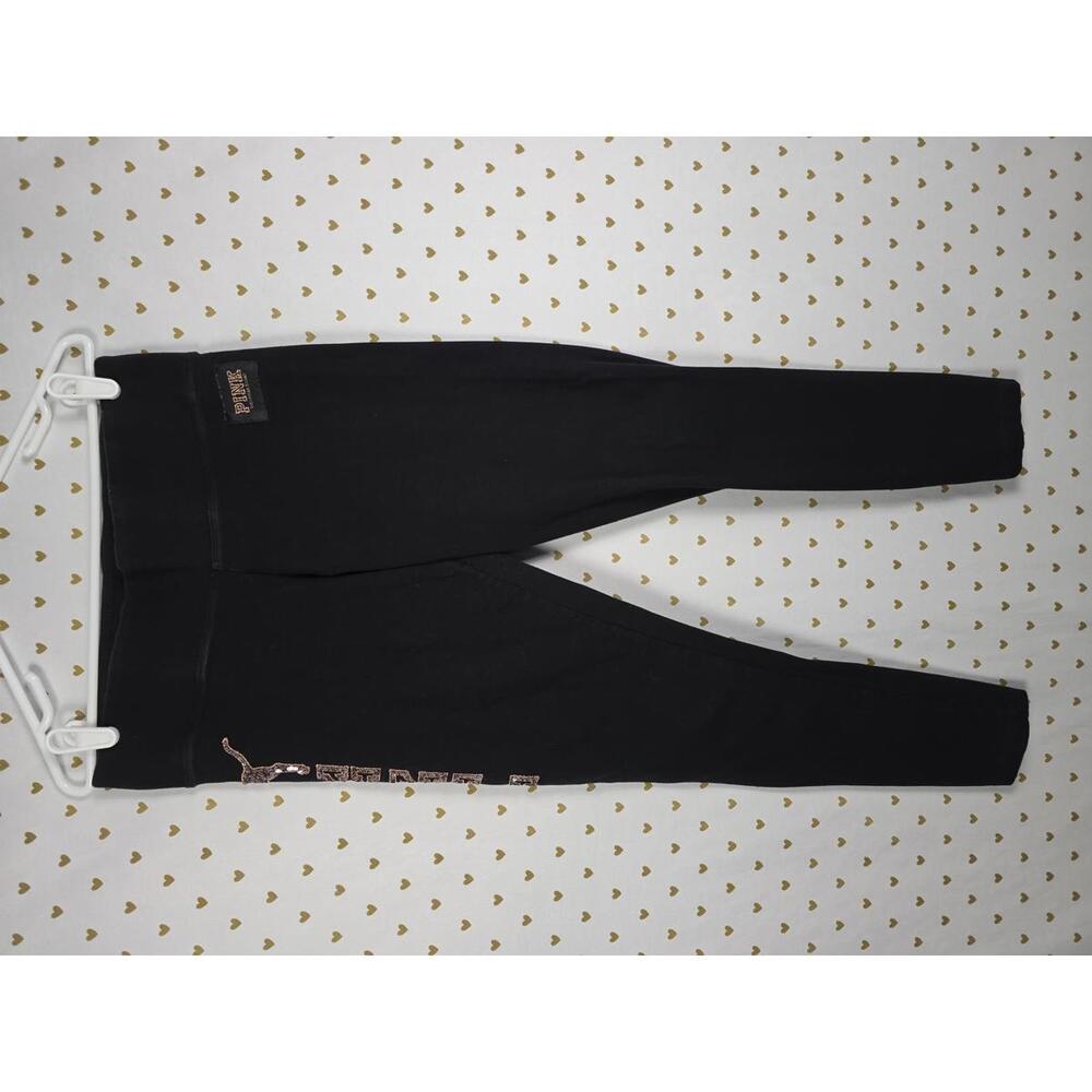 Victorias Secret PINK GOLD BLING DOG Sequined Yoga Pants Leggings LARGE - Picture 2 of 7